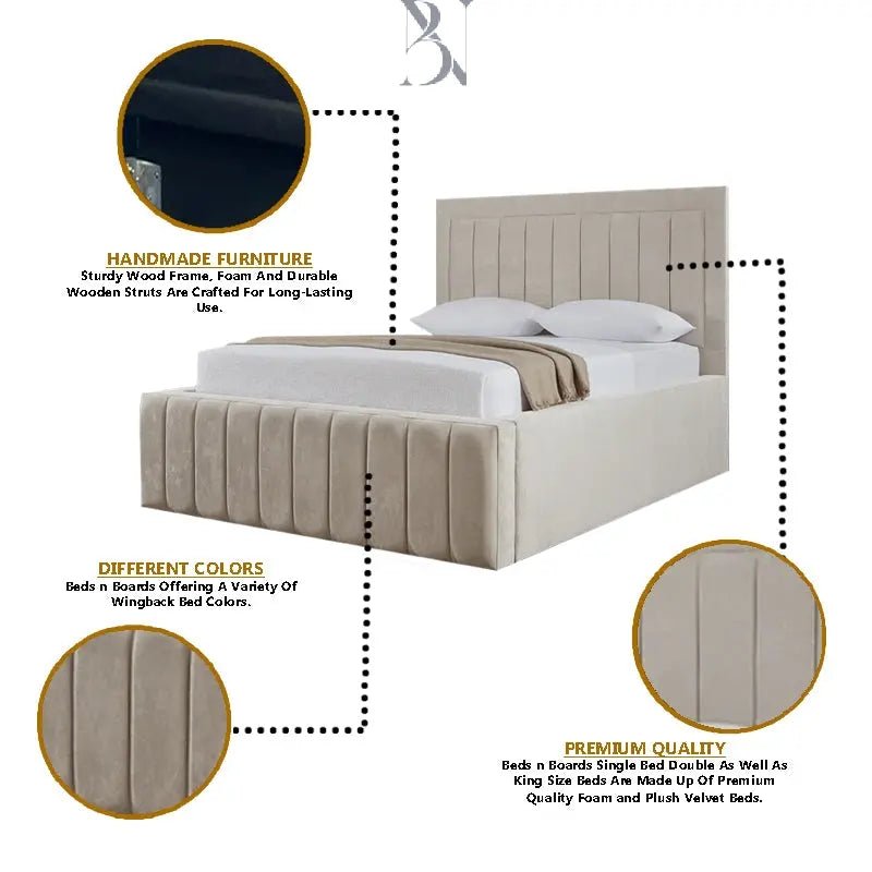 Luxury Paneled Liner Plain Border Thick Padded Bed - BedsnBoards