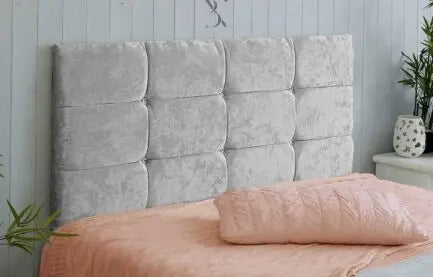 12 Cubed Padded Headboard in Plush Velvet with Diamante Button