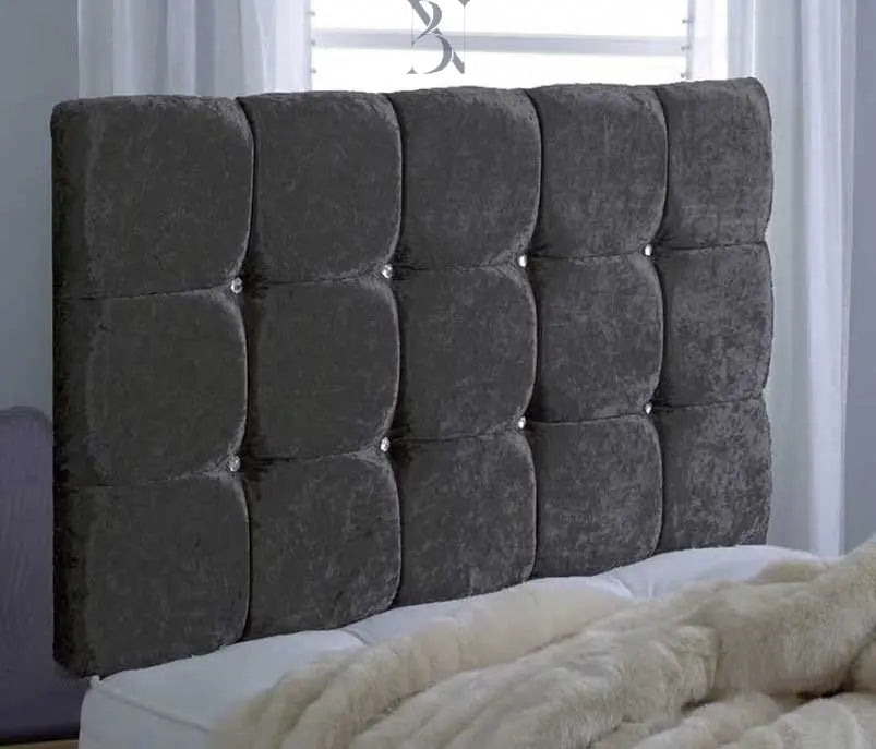 15 Cubed Padded Headboard in Plush Velvet with Diamond Button