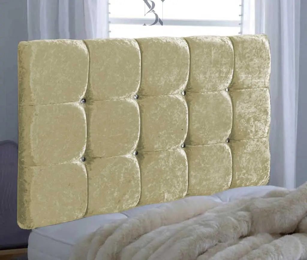 15 Cubed Padded Headboard in Plush Velvet with Diamond Button