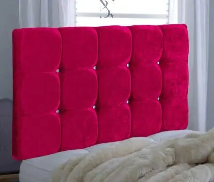 15 Cubed Padded Headboard in Plush Velvet with Diamond Button