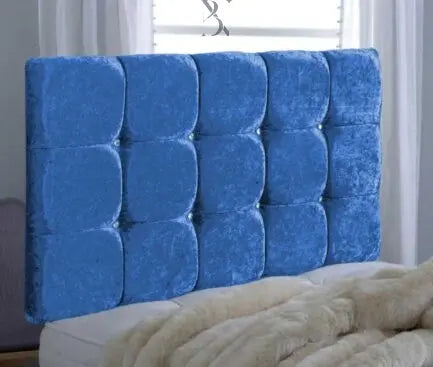 15 Cubed Padded Headboard in Plush Velvet with Diamond Button