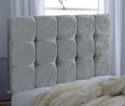 15 Cubed Padded Headboard in Plush Velvet with Diamond Button