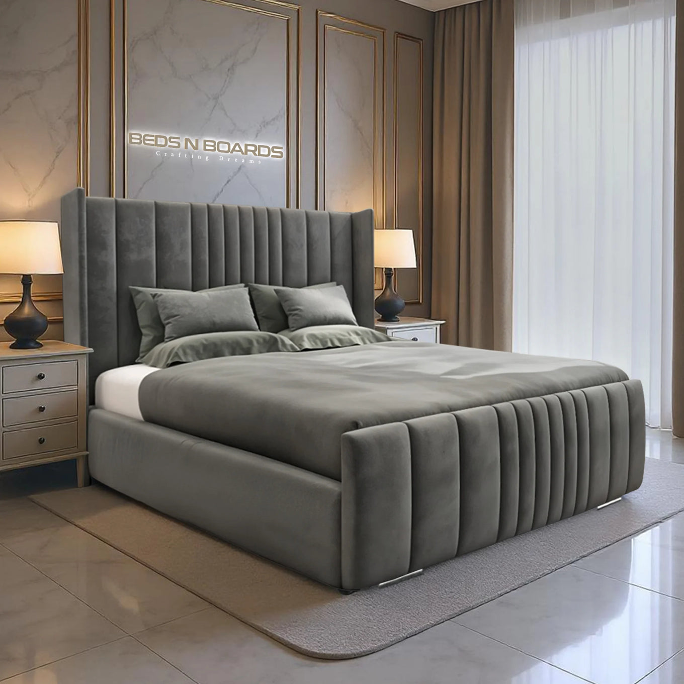 Manhattan Wingback Bed Frame with Ottoman Storage – Luxury Upholstered Bed for Modern Bedrooms