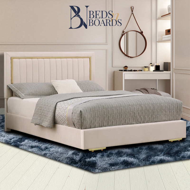 2025 Osaka Linear Upholstered Bed with Golden Lining