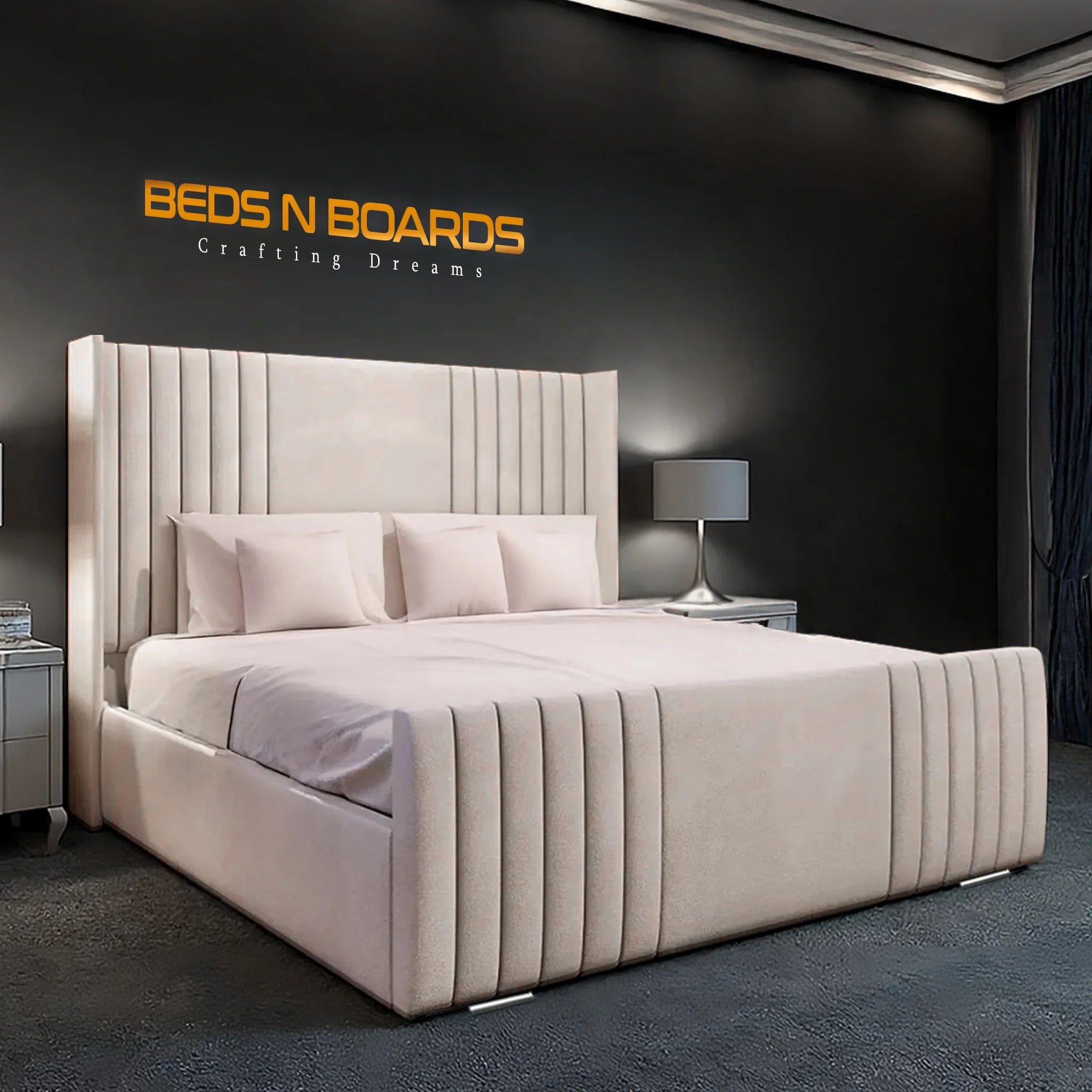 2025 Ashford Luxury Bed – Wingback Frame with Optional Storage