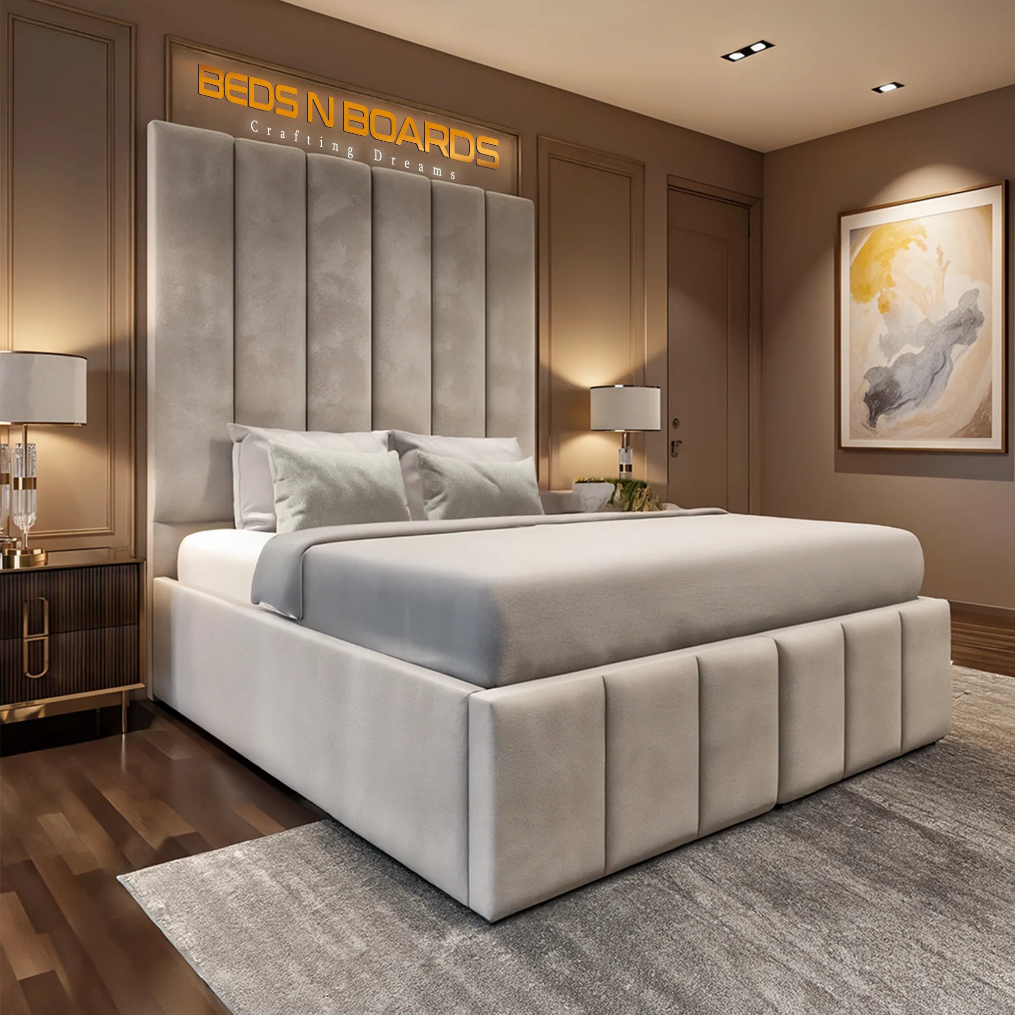 2025 Elston Grandeur Bed – Tall Panelled Headboard with Optional Storage