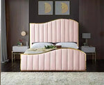 Load image into Gallery viewer, Elegant Gold Border Panel Plush Velvet Upholstered Bed
