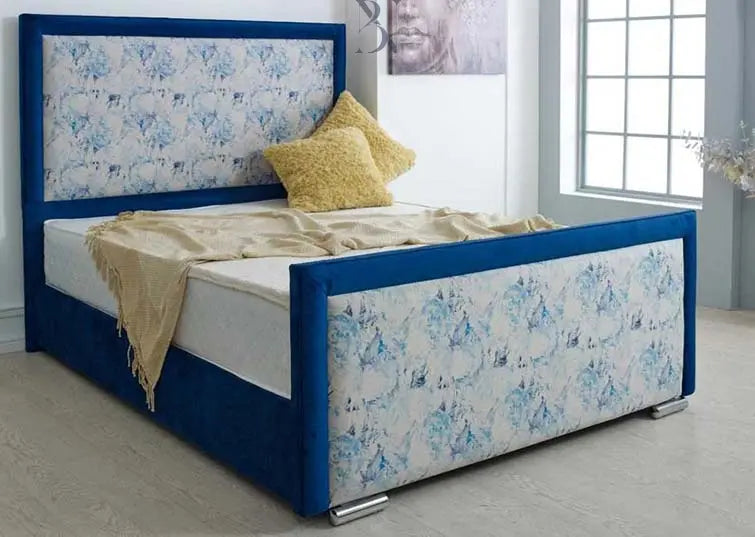 Extravagance Plush Velvet Mosaic Printed Fabric Bed Frame