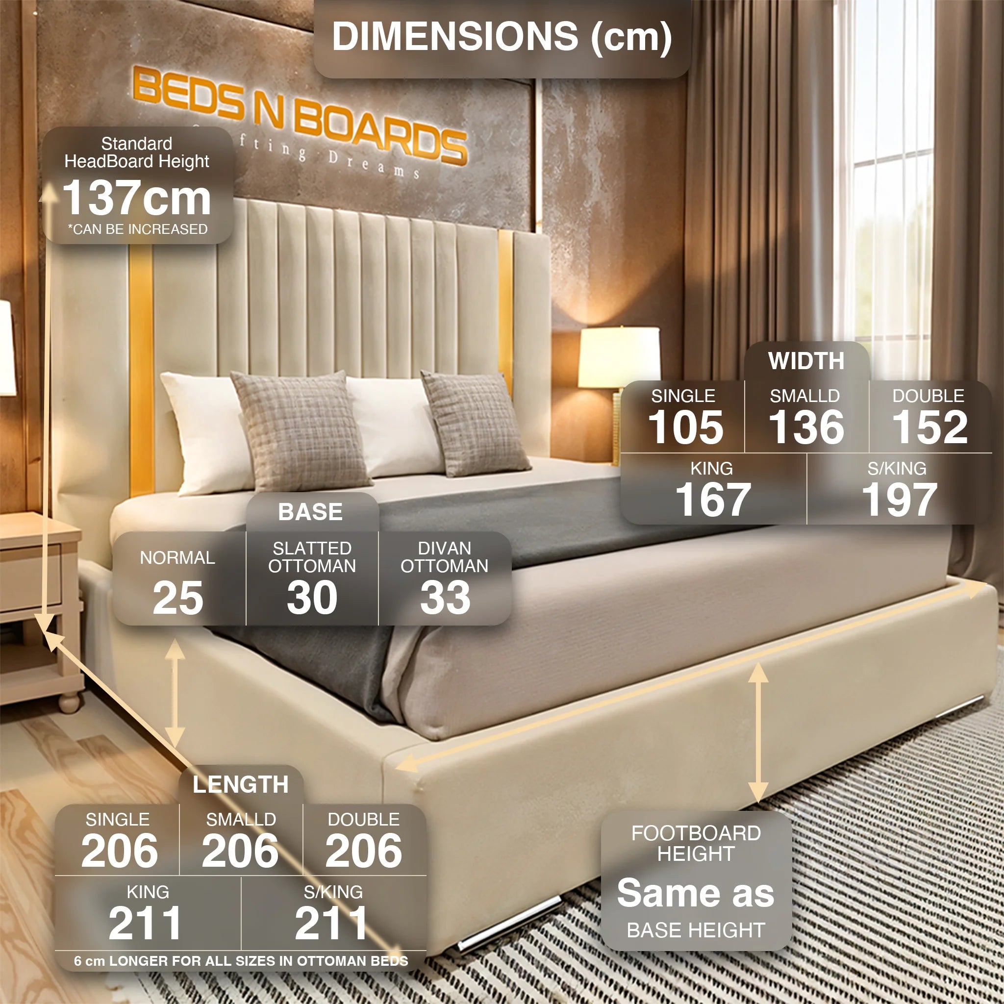 2025 Astoria Luxury Bed Frame – Twin Gold Accent Design with Optional Ottoman Storage