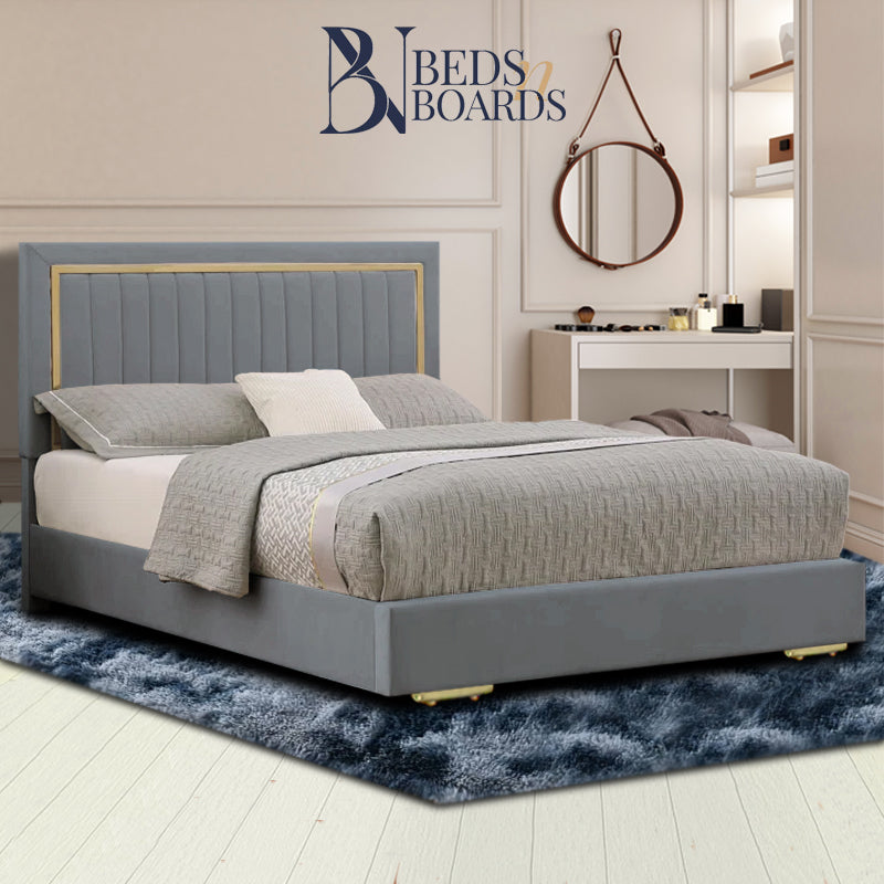 2025 Osaka Linear Upholstered Bed with Golden Lining