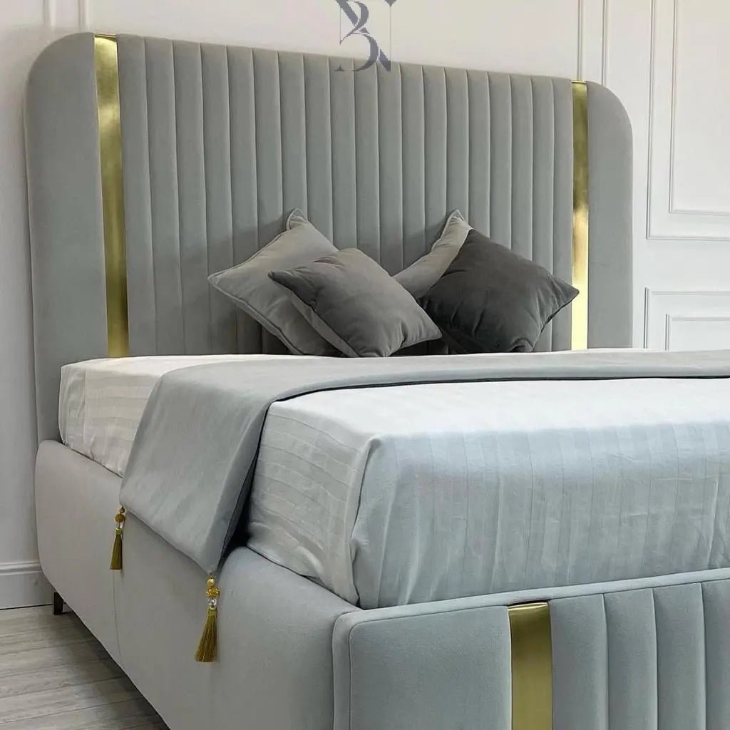 Gold Border Excellence Frame design Upholstered Bed - BedsnBoards