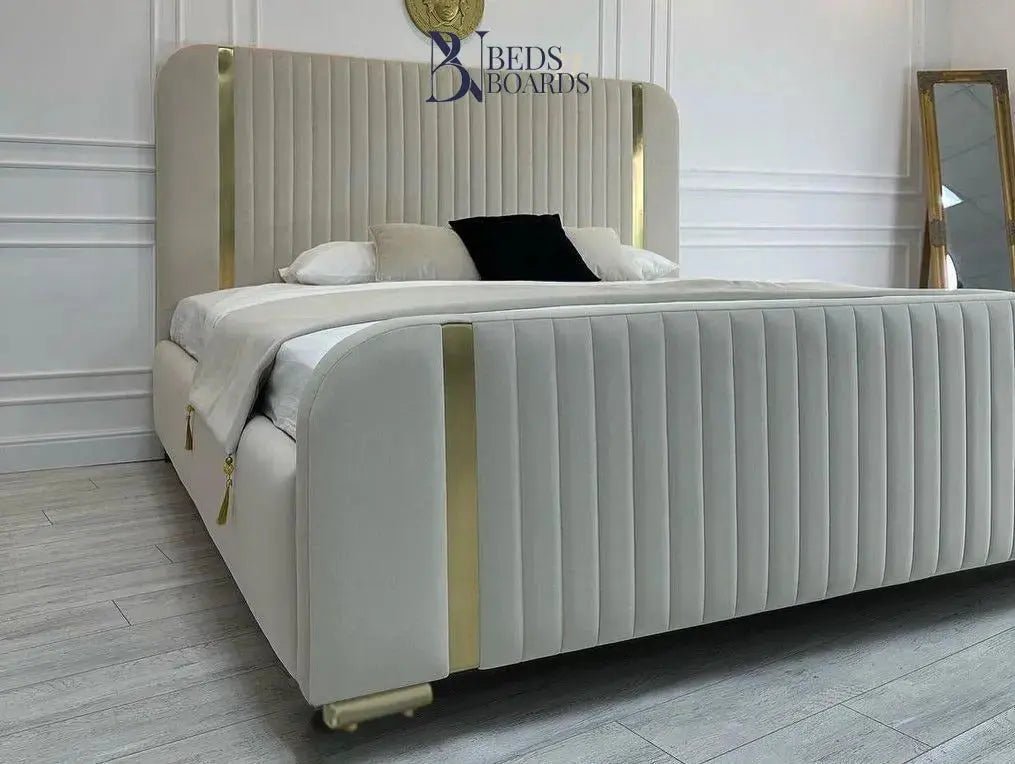 Gold Border Excellence Frame design Upholstered Bed - BedsnBoards