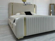 Gold Border Excellence Frame design Upholstered Bed - BedsnBoards