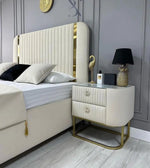 Load image into Gallery viewer, Golden Strip Panelled upholstered Premium bed
