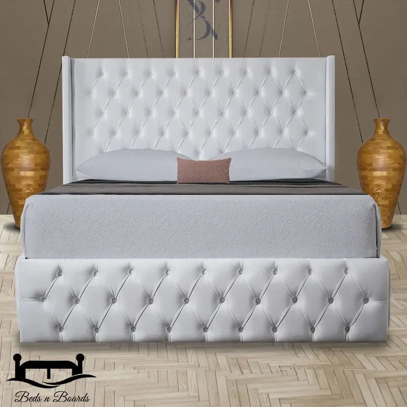 Heavenly Dotted Buttons Wing backed Luxury Bed - BedsnBoards