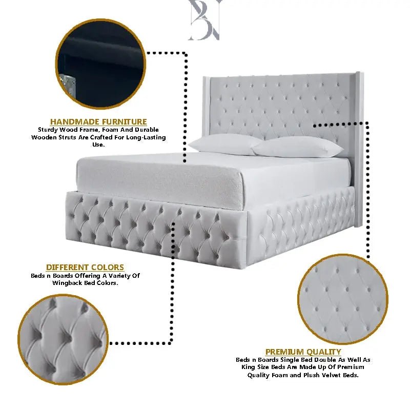 Heavenly Dotted Buttons Wing backed Luxury Bed - BedsnBoards