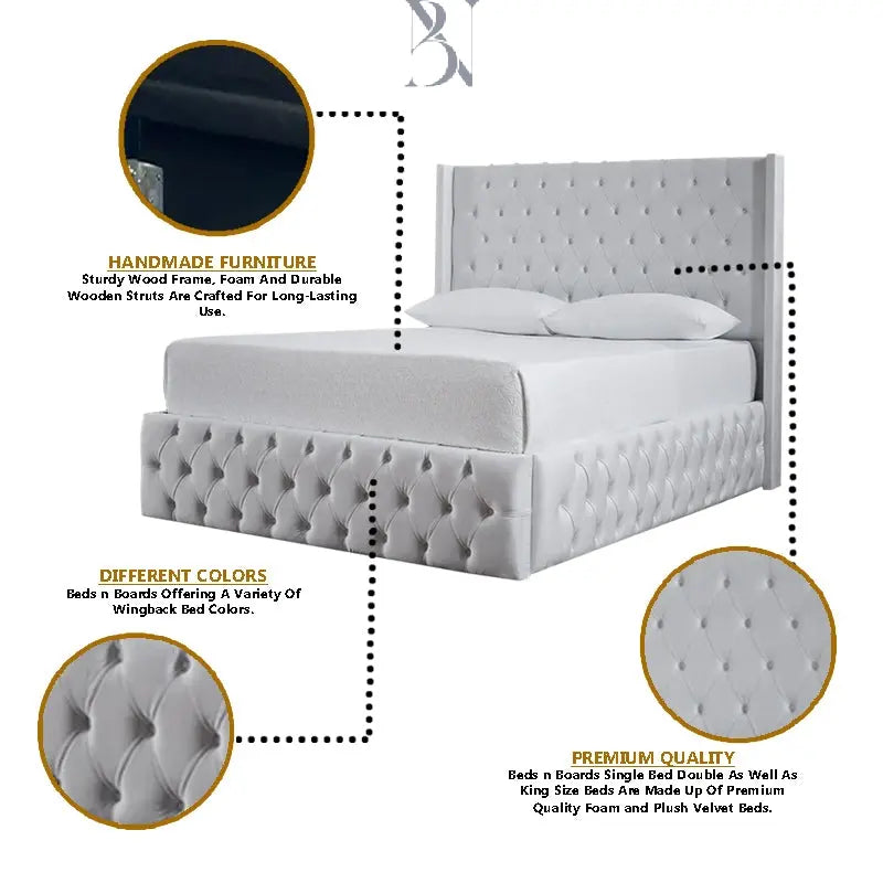 Heavenly Dotted Buttons Wing backed Luxury Bed