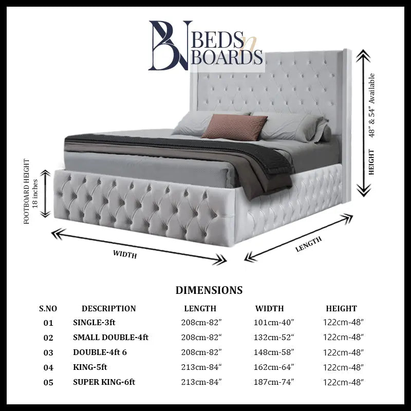 Heavenly Dotted Buttons Wing backed Luxury Bed BedsnBoards