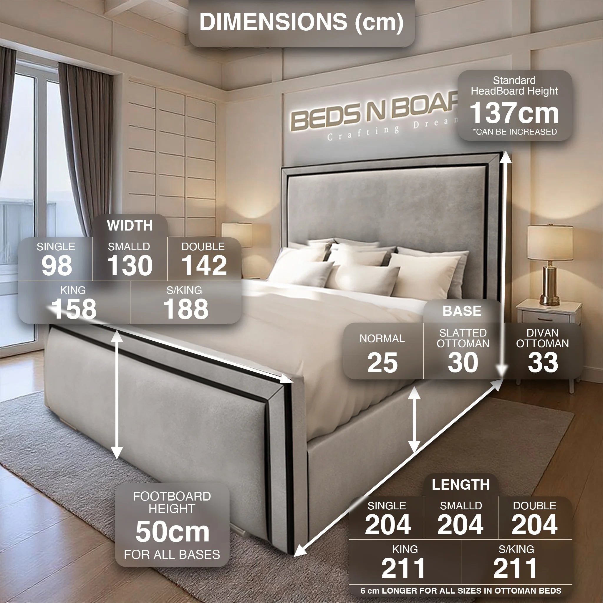 Lancaster Contrast Bed Frame – Black Trim Design with Optional Ottoman Storage