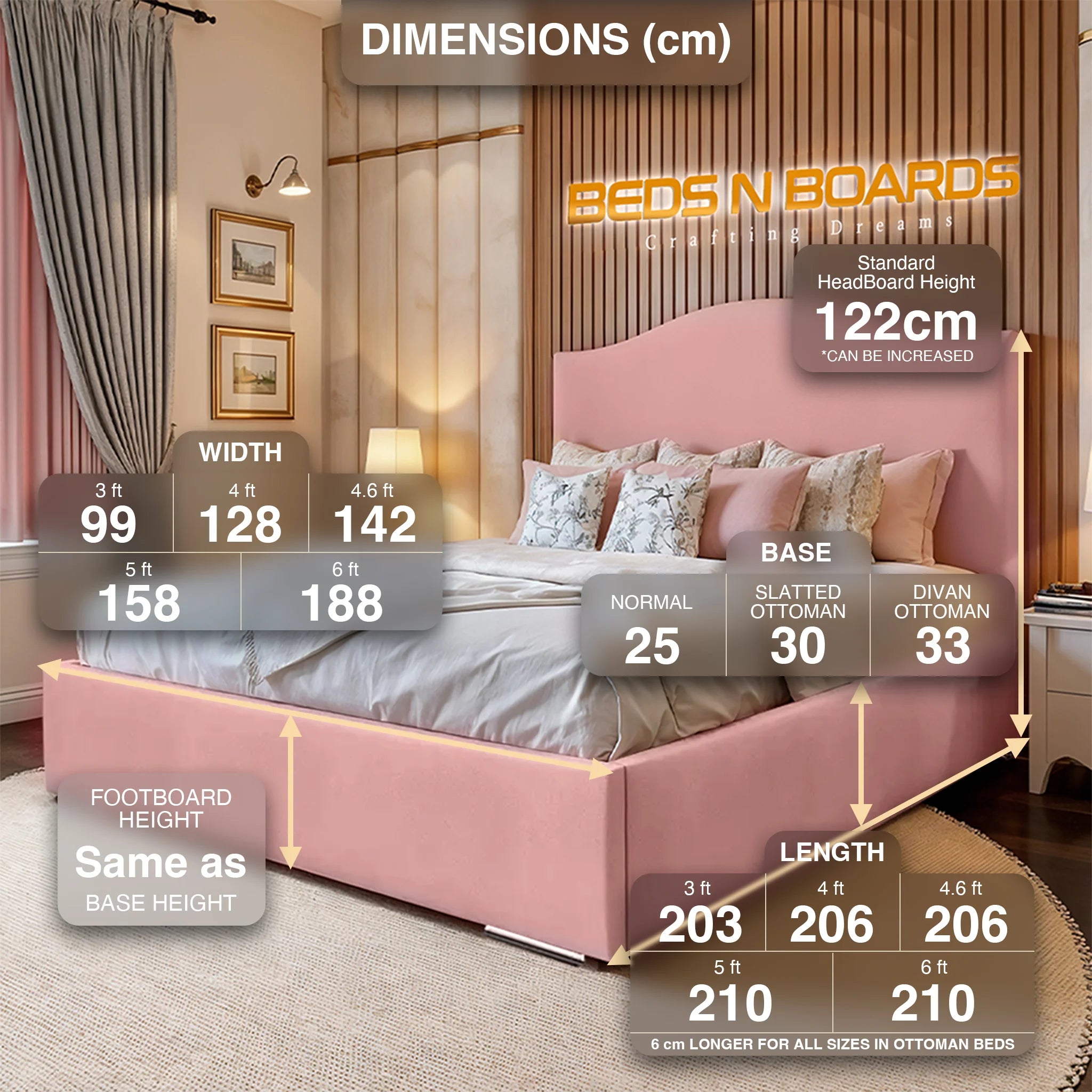 Rosebelle Curve Luxury Bed Frame with Optional Ottoman Storage