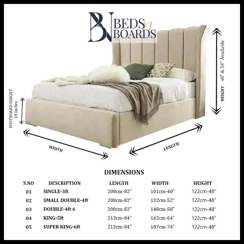 Madrid Wingback Curved Dotted Bed Only Furniture