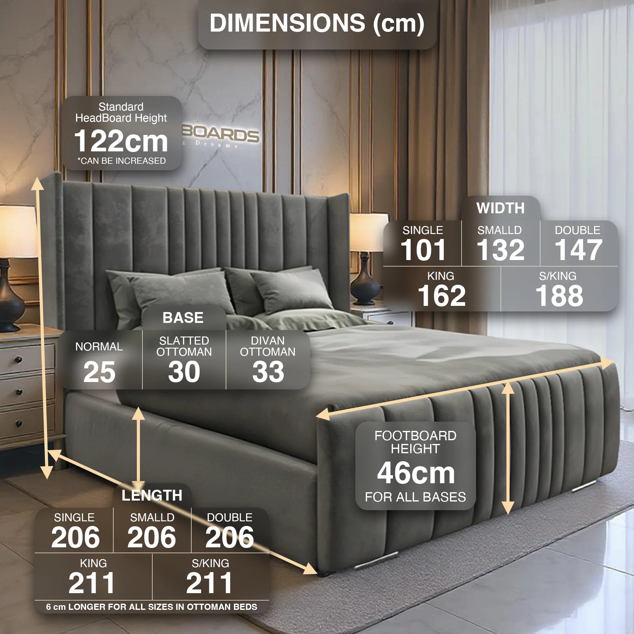 Manhattan Wingback Bed Frame with Ottoman Storage – Luxury Upholstered Bed for Modern Bedrooms