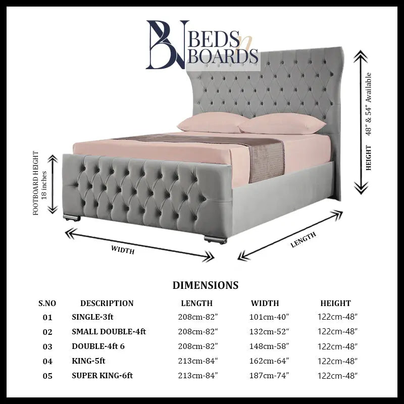 Miami Wingback Curved Chesterfield Luxury Bed BedsnBoards
