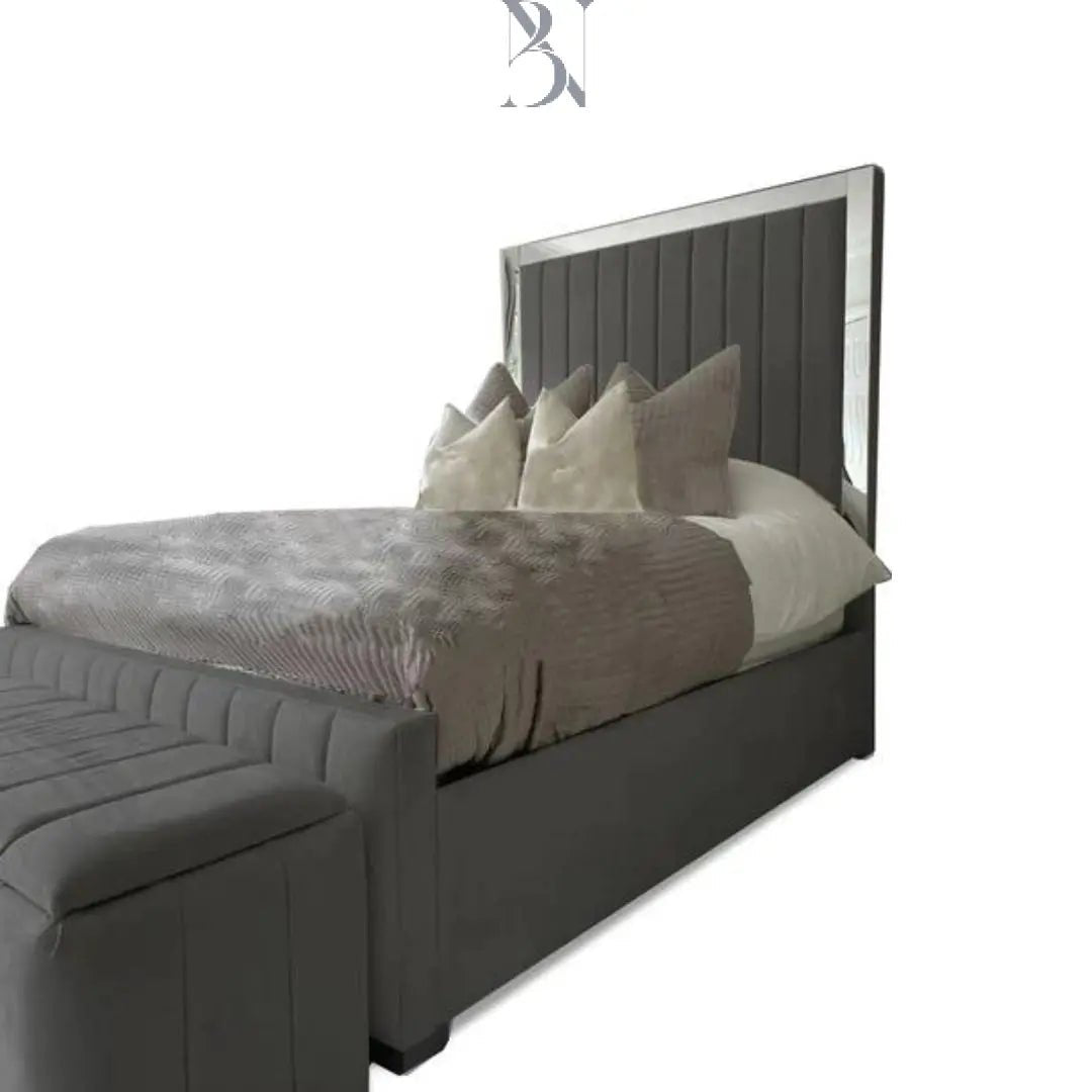 Mirrored Border Panelled Upholstered Bed Frame - BedsnBoards