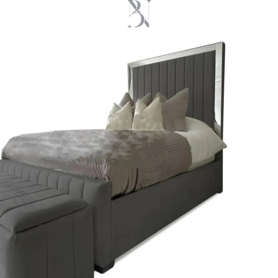 Mirrored Border Panelled Upholstered Bed Frame