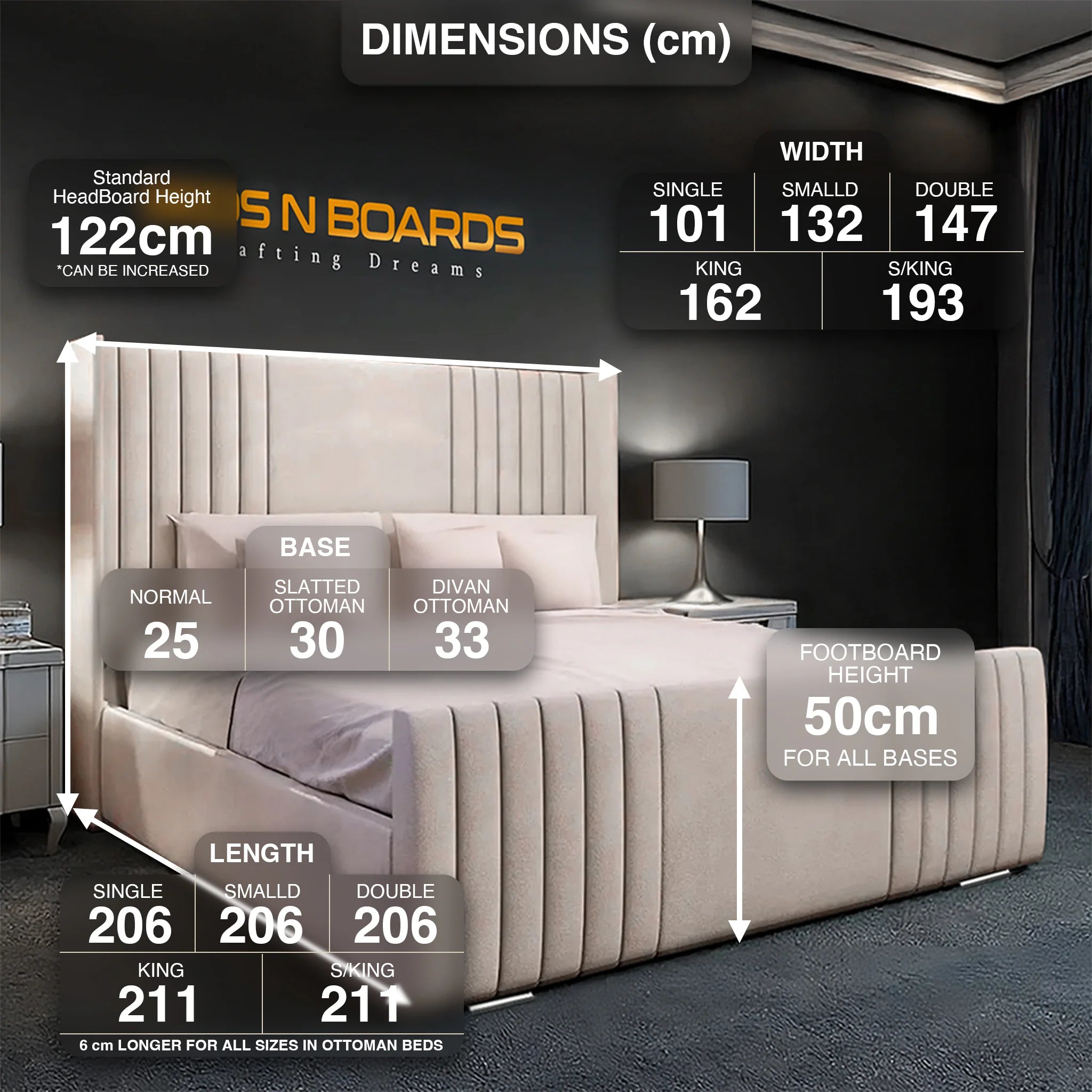 2025 Ashford Luxury Bed – Wingback Frame with Optional Storage