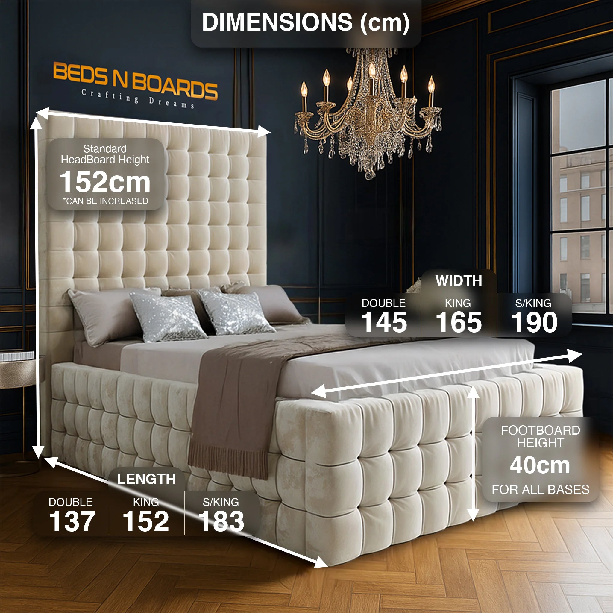 2025 Colchester Crest Luxury Velvet Bed Frame with Ottoman Storage | Designer Upholstered Bed