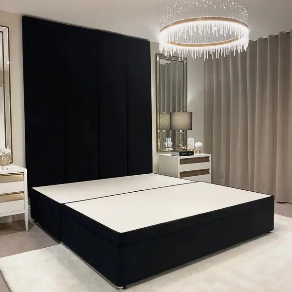 Noir Black Velvet Ottoman Divan Bed Base - BedsnBoards