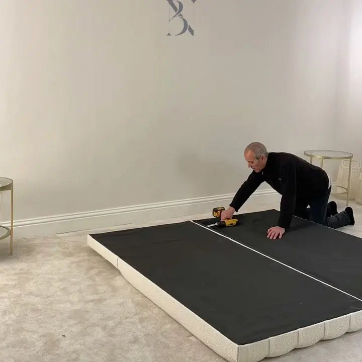 Nori Boucle Luxury Bed – Cream Panelled Headboard | Ottoman Storage - BedsnBoards