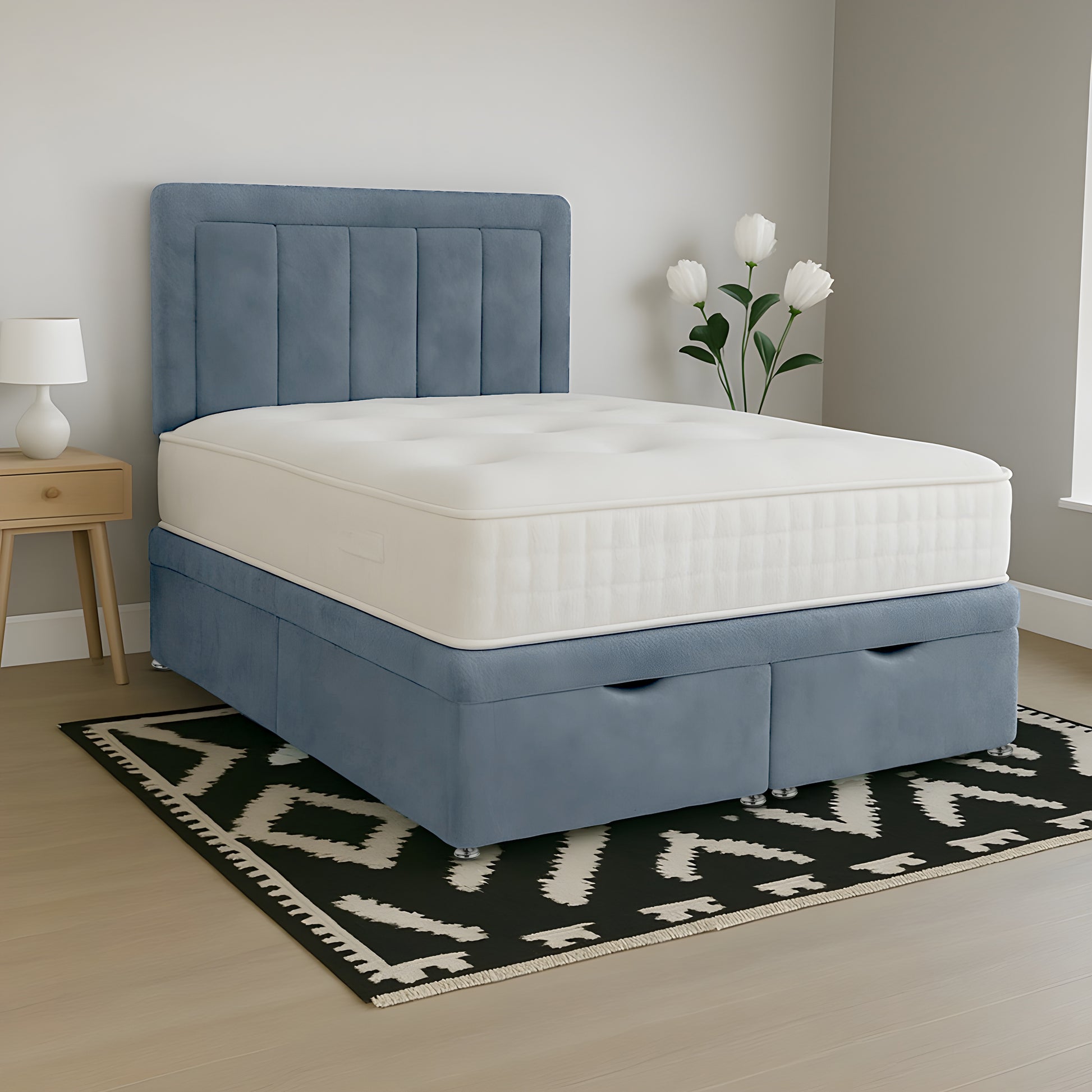 Olivia Ottoman Divan Bed – Upholstered Panel Bed with Storage - BedsnBoards