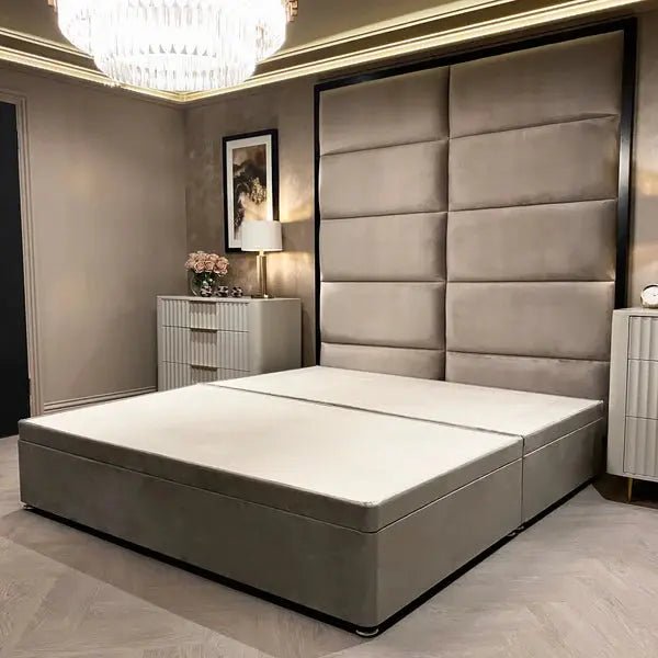 Praline Luxury Velvet Ottoman Divan Bed Base - BedsnBoards