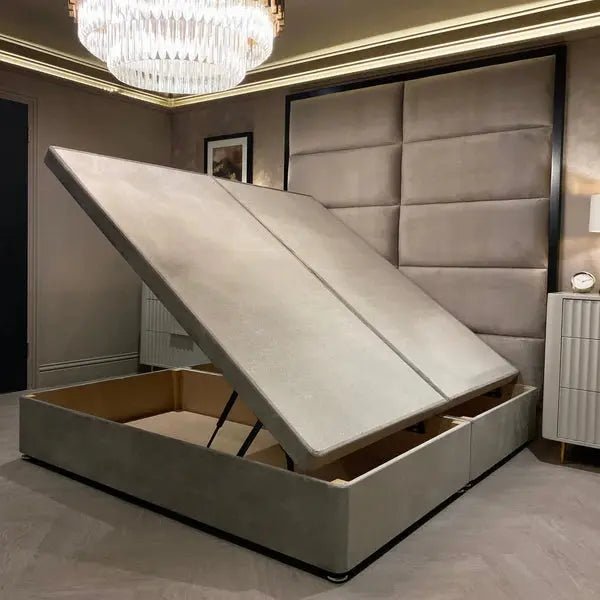 Praline Luxury Velvet Ottoman Divan Bed Base - BedsnBoards