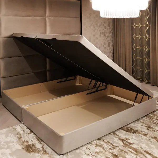Praline Luxury Velvet Ottoman Divan Bed Base - BedsnBoards