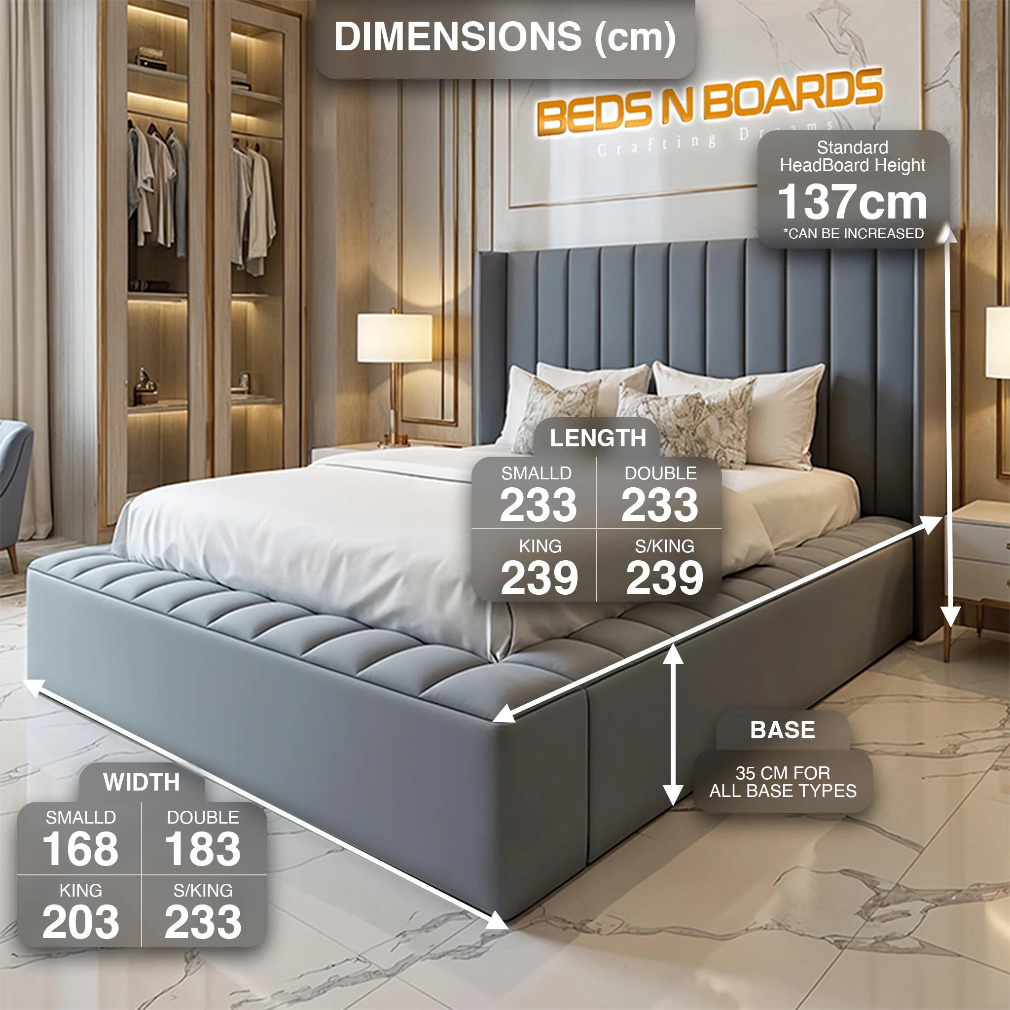 2025 Regal Majesty Luxury Bed Frame – Upholstered Bed with Optional Ottoman Storage