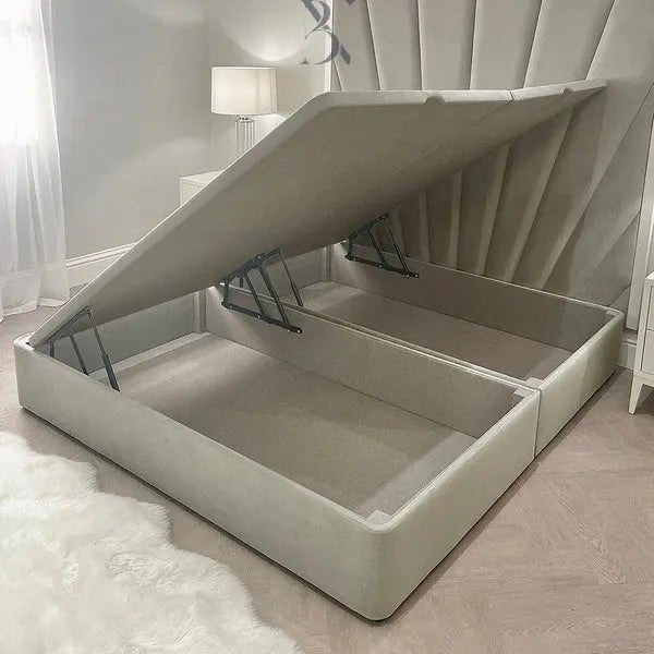 Smoke Velvet Sunrise Ottoman Divan Bed Base - BedsnBoards