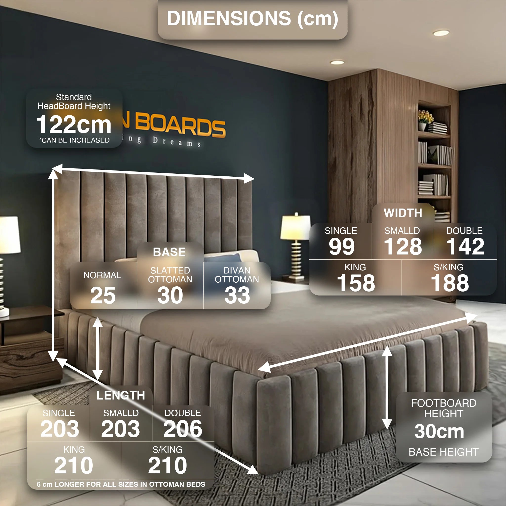 Manhattan Grid Luxury Bed Frame with Optional Ottoman Storage