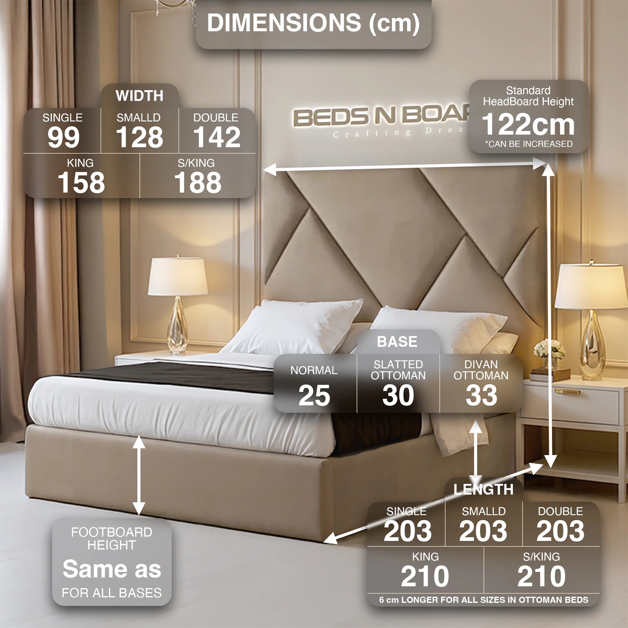 Marquee Luxe Diamond Panel Bed Frame with Ottoman Storage – UK