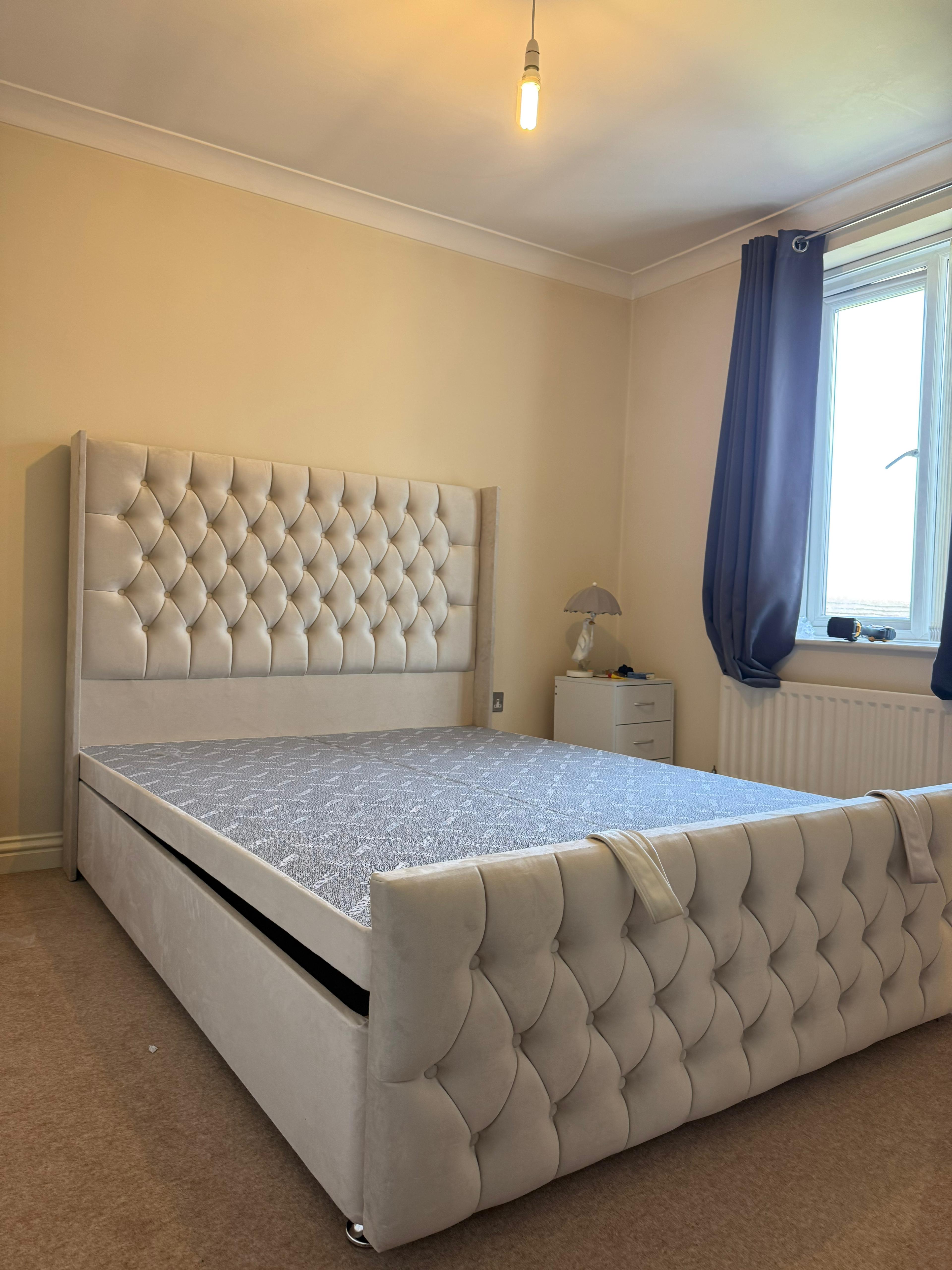 2025 Wing Back Chesterfield Bed with Divan Ottoman Storage