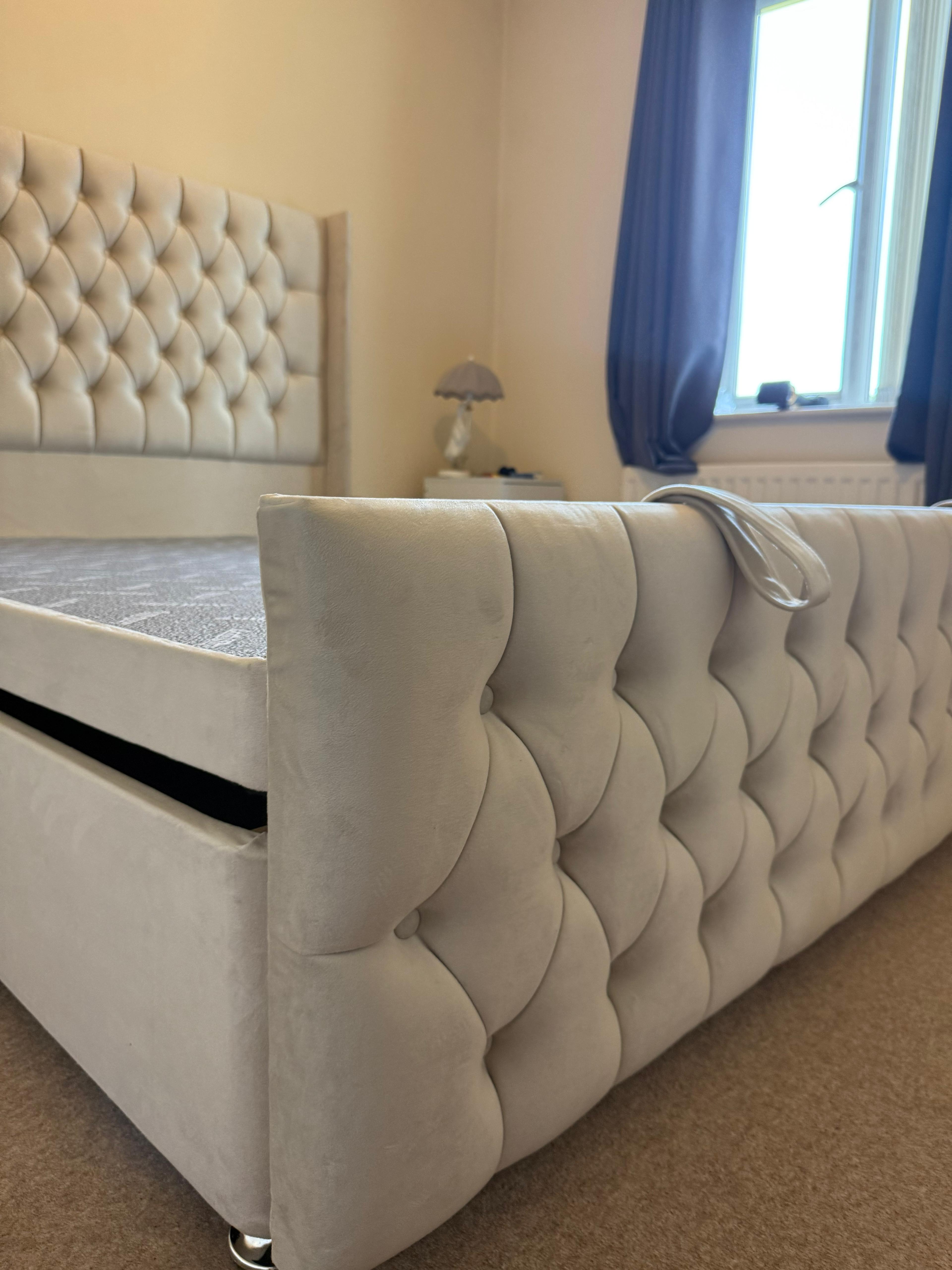 2025 Wing Back Chesterfield Bed with Divan Ottoman Storage