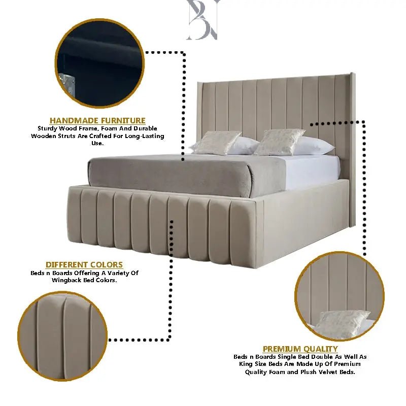 Berlin Wingback Luxury Upholstered Bed - BedsnBoards
