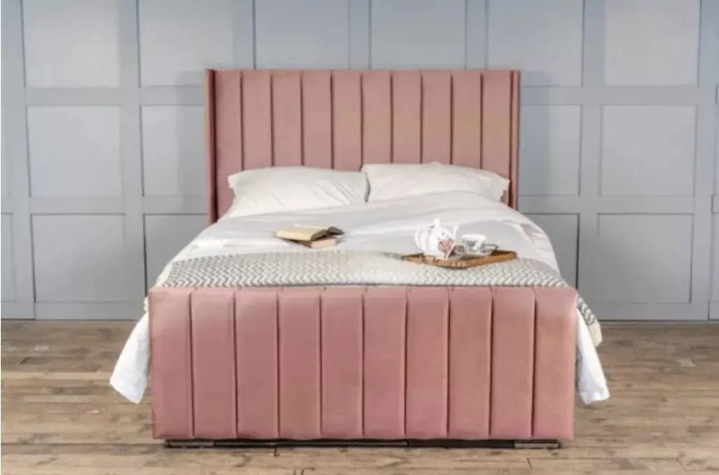 Berlin Wingback Luxury Upholstered Bed - BedsnBoards