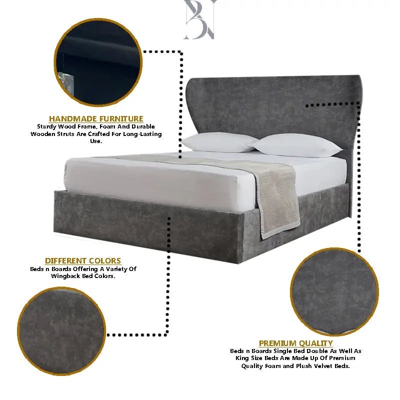 Rose Butterfly Wing backed Curved  Luxury Bed - BedsnBoards