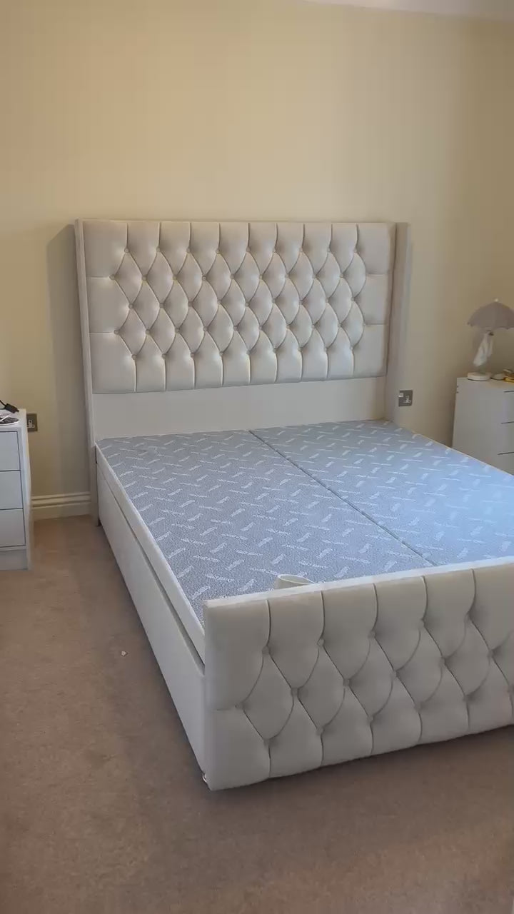 Load video: 2025 Wing Back Chesterfield Bed with Divan Ottoman Storage