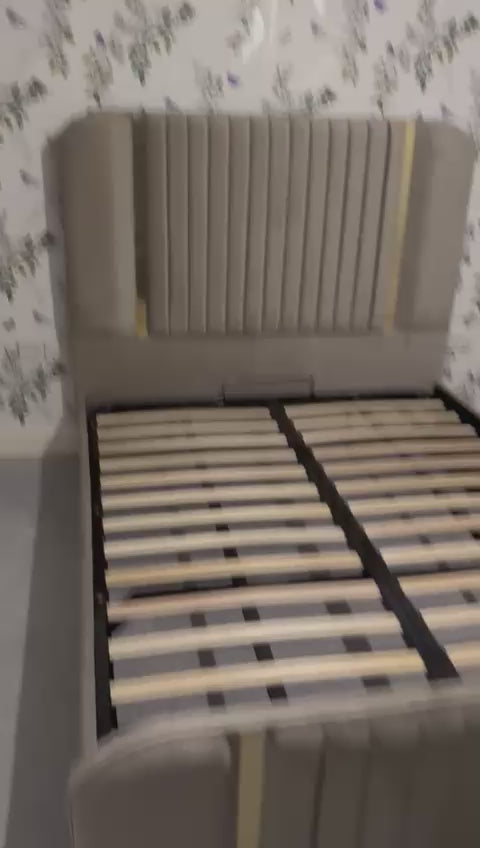 Load video: Golden Strip Panelled Upholstered Premium Bed Frame