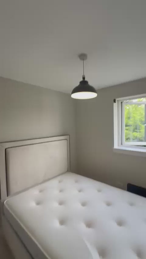 Load video: Lancaster Contrast Bed Frame – Black Trim Design with Optional Ottoman Storage